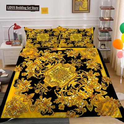 Ensemble de housse de couette Or Foncé Motifs Or Mat Impression 3D Luxe Housse de couette King Queen Pour Adolescents Adultes Ensemble de literie en Polyester
