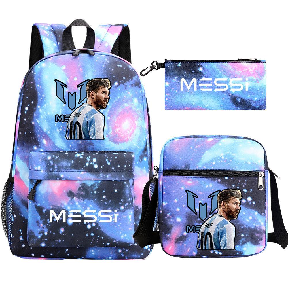 Football Star Print Youth Primary And Secondary School Students Schoolbag Three-Piece Set Men'S And Women'S Backpack