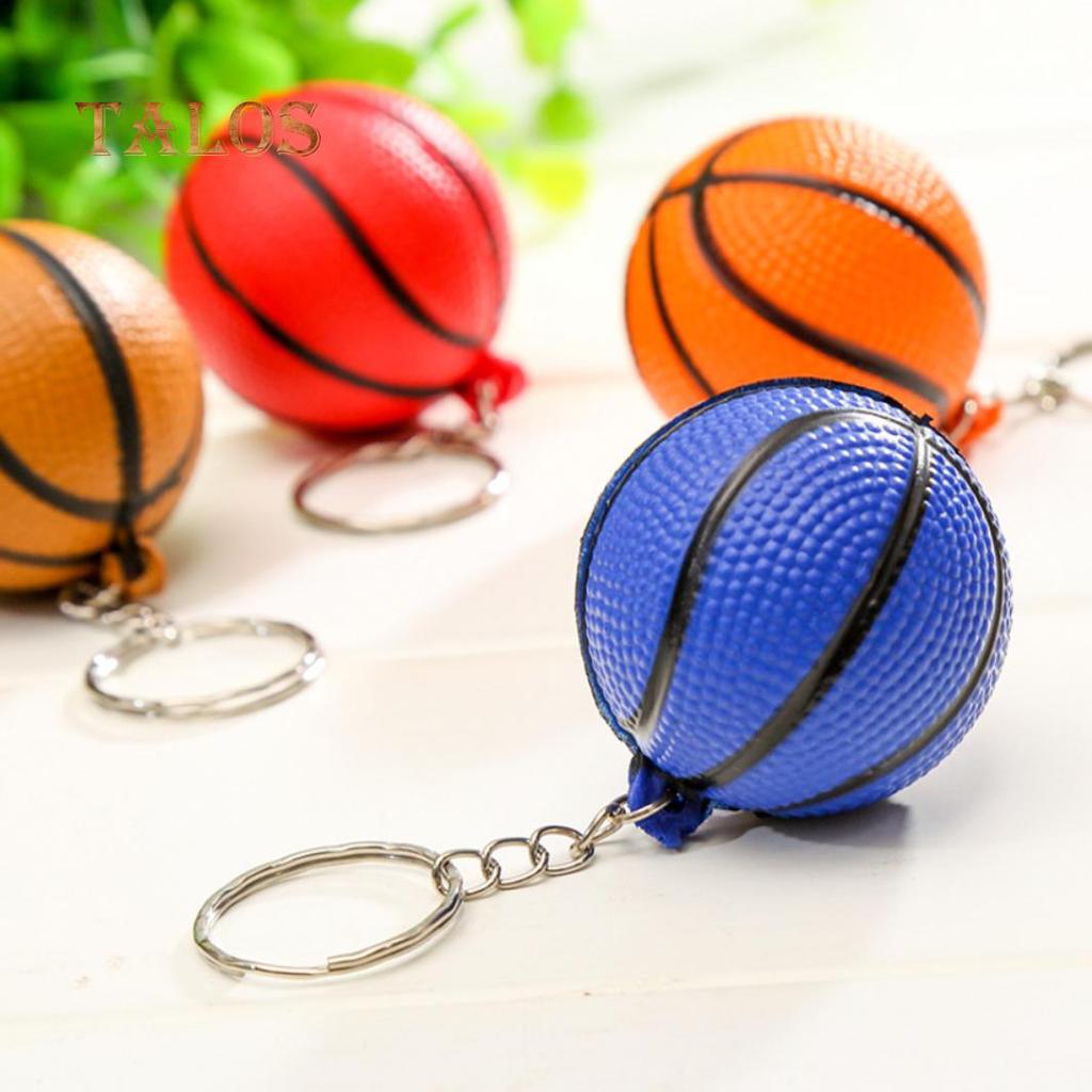 Cute Basketball Shape Sport Stress Ball Link Keychain Key Ring Bag Ornament Suspension Trinket