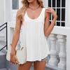 Women's Round Neck Loose Solid Color Hollow Out Sleeveless T-shirt Top