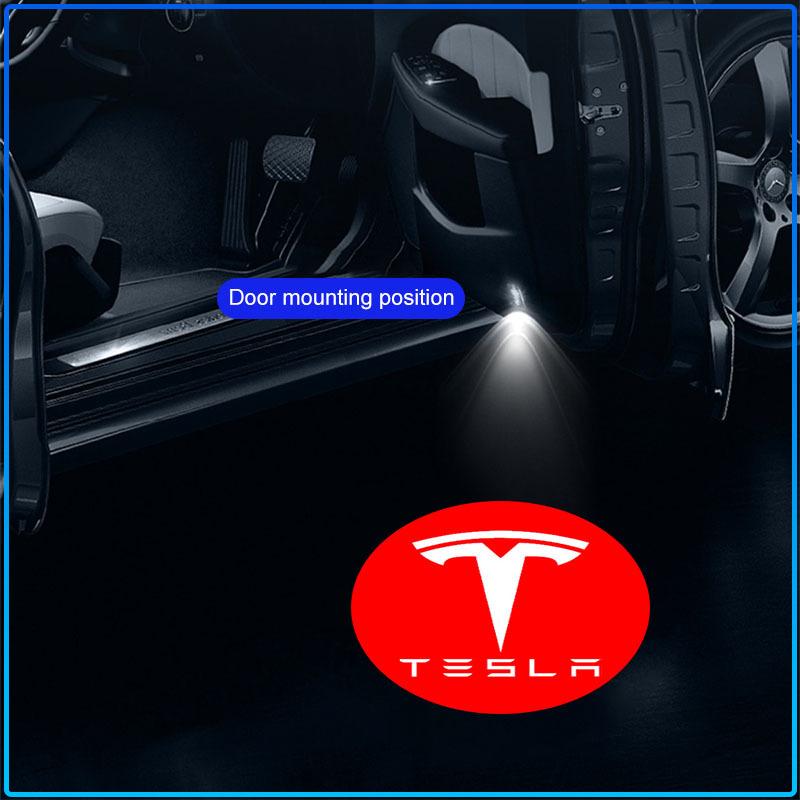 2x Wireless LED Car Door Logo Lights Ghost Shadow Projector Welcome Step Lamp For Tesla Model 3 Model X S Model Y Decals TM3 TMX TMS