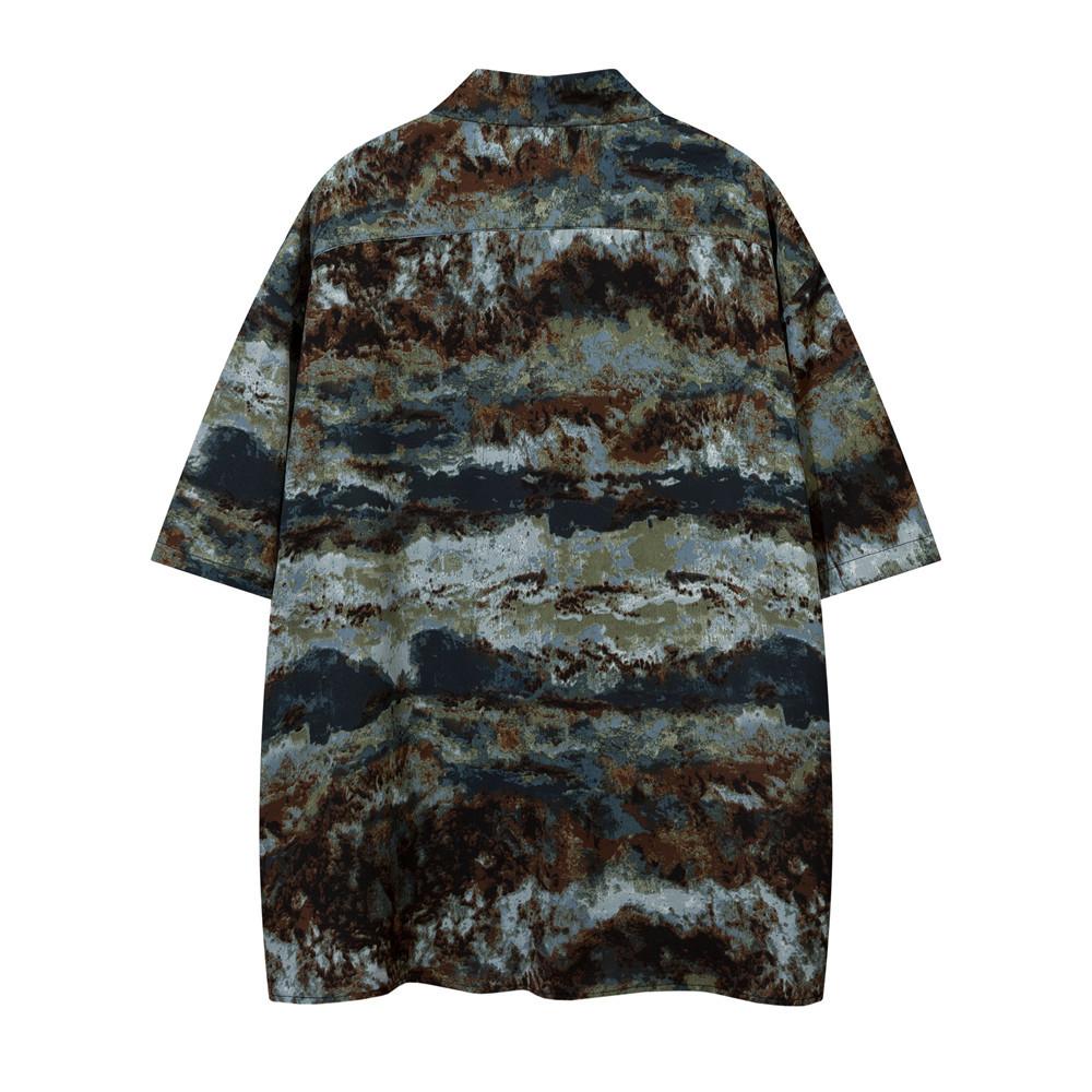 Abstract Camouflage Short Sleeved Floral Shirt for Men's Summer Street Fashion Label Lazy Style Casual Loose Collar Shirt Cardigan