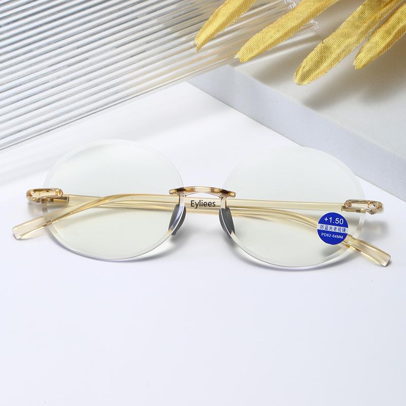 Fashion Diamond Trimming Reading Glasses Women Round Frameless Anti Blue Ray Presbyopia Ladies Plus Diopter Prescription Glasses