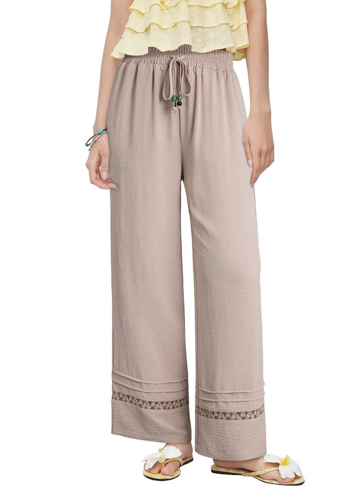 Casual Loose High Waist Solid Straight Hollow Out Wide Leg Cropped Pants For Women