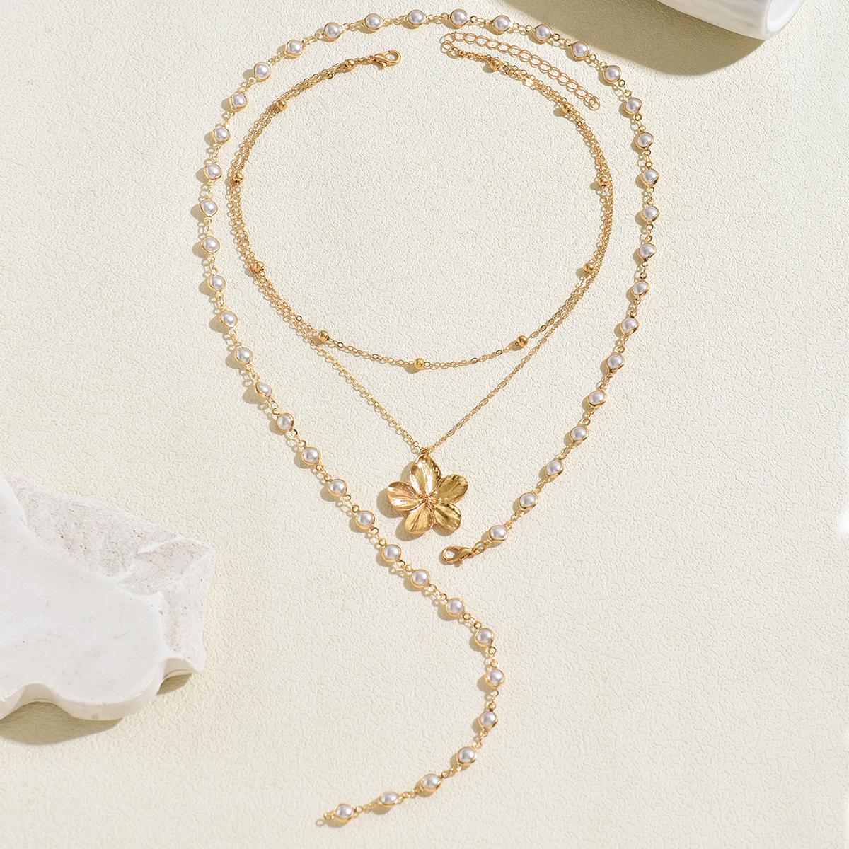 

Chic 2PCS Layered Necklace Set Imitation Pearl/Colorful Crystal Flower Pendant Women s Spring Summer Daily & Vacation Wear