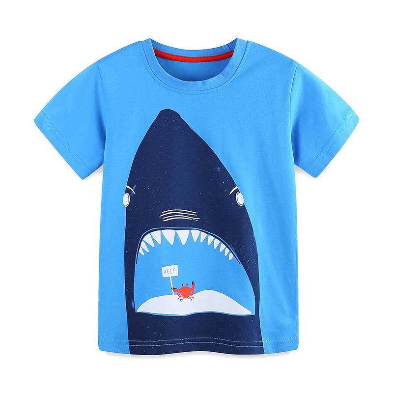 Summer New Arrivals Boys' T-Shirt Round Neck Children's Short-Sleeved T-Shirt Knitted Cotton Shark Print Children's Sweatshirt