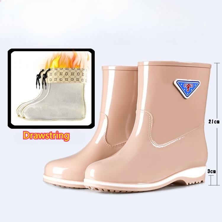 Fashion Women's Low-tube Rain Boots, Water Shoes, Thick Warm Rain Boots