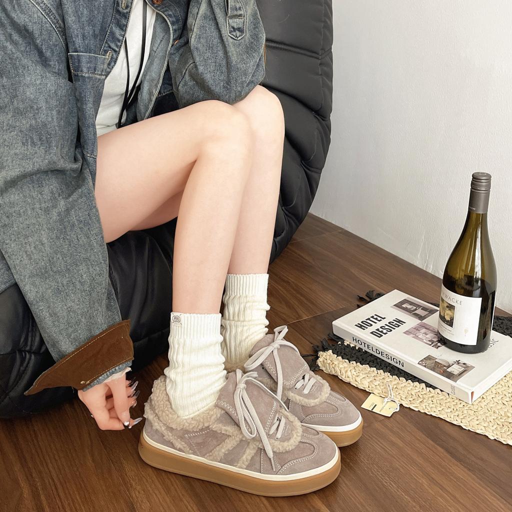 Charcoal Roasted Pumpkin Orange Autumn and Winter Frosted Fur Versatile Outdoor Casual Plush German Training Shoes