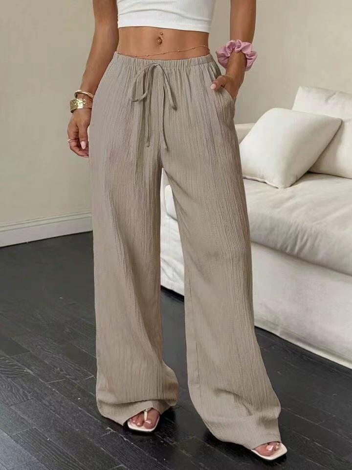 2025 Temu Short Sleeve Top & Loose Wide Leg Pants with Pockets - European & American Style Casual Fashion.