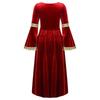 Girls Medieval Princess Velvet Dress Long Flare Sleeve Retro Patterned Band Dress Up Costume Royal Party Gown