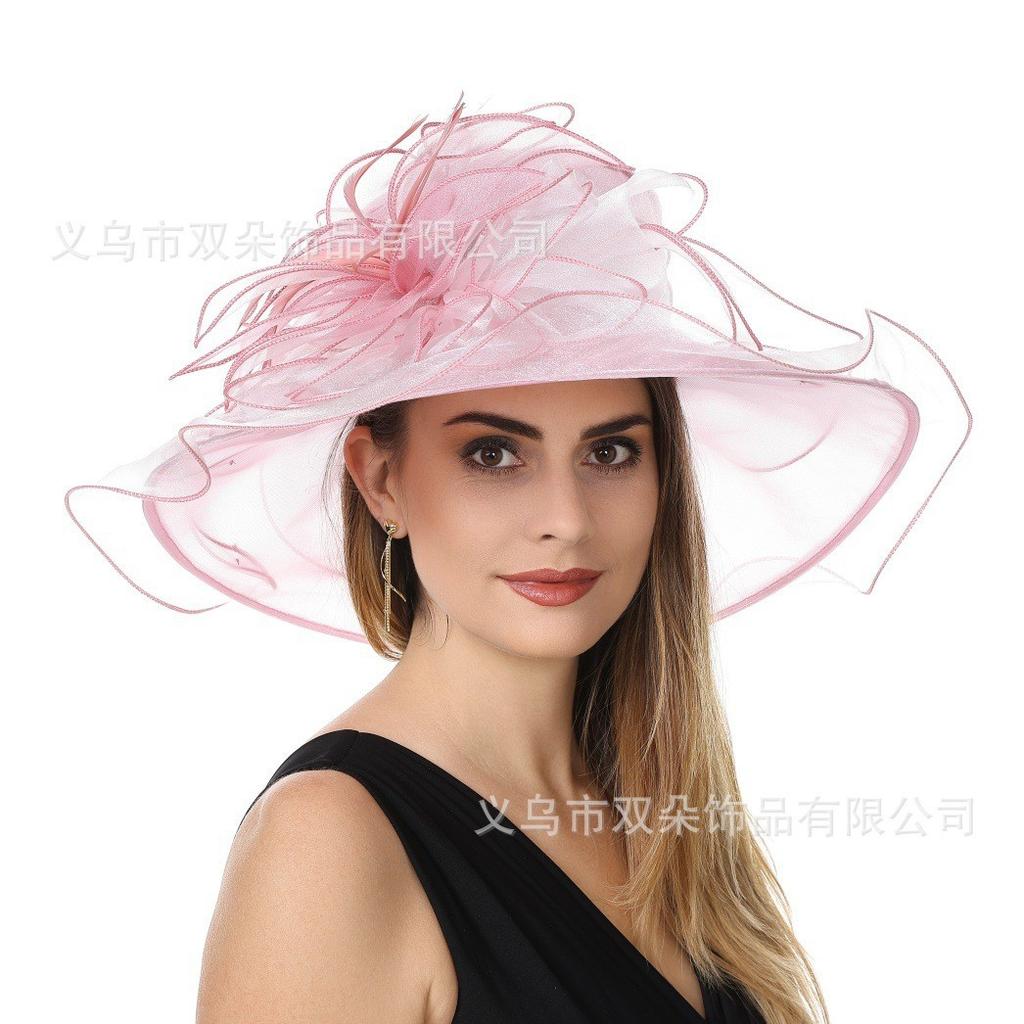 European, American British and European root yarn sunscreen hat women's summer elegant big flower sun hat seaside vacation lady temperament sun hat