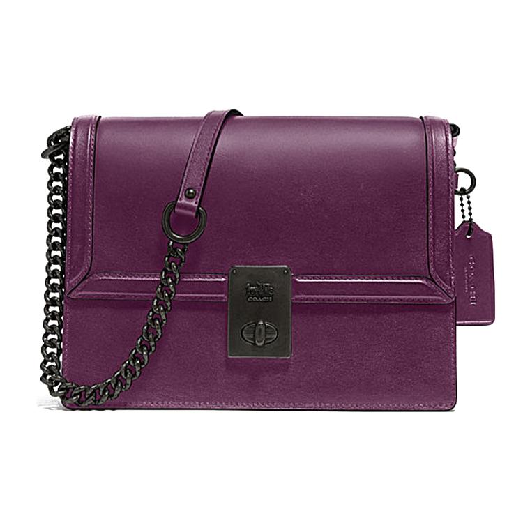 New COACH Hutton Shiny Leather Hatton Bag, Shoulder Bag, Crossbody Bag Trumpets Women's Purple 88342-V5BOY
