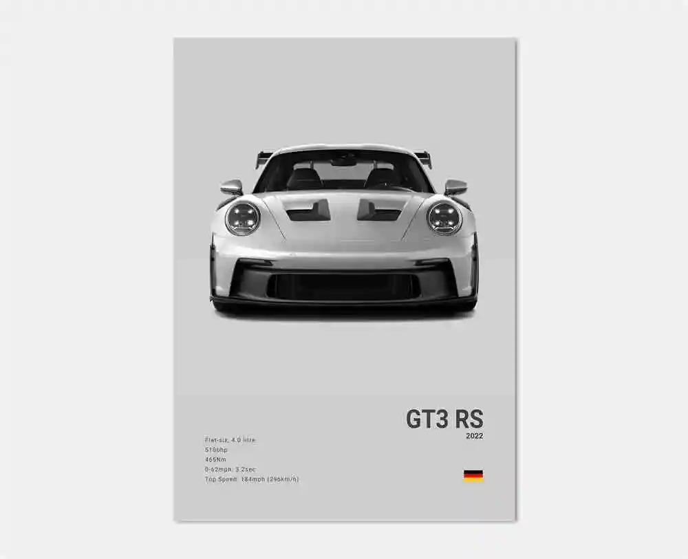 Pop Black And White German Luxury Sports Car Poster Wall Art 911 GT3 RS Turbo Canvas Print Garage Living Room Decor