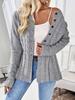 2026 European Style Women's Cable Knit Cardigan: Round Neck, Waist-Cinched, A-Line Hem, Single-Breasted Sweater Coat for Spring/Autumn