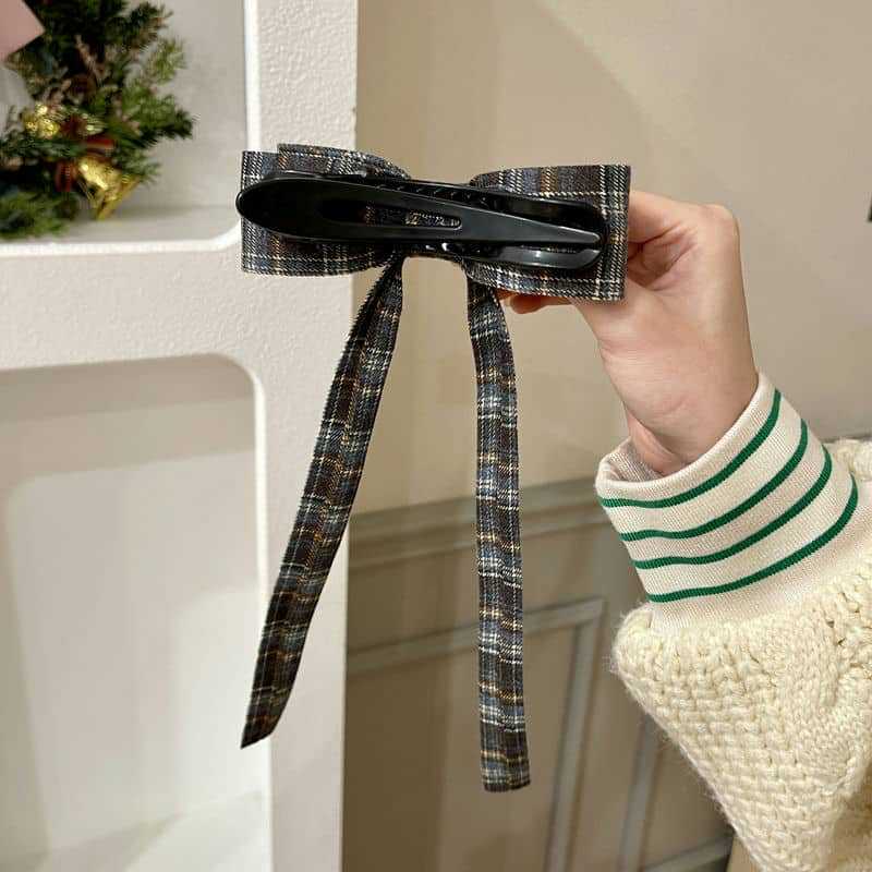 Elegant Plaid Ribbon Bow Hairpins Women Girls Hair Clips Claw Barrettes Accessories Hairclip Headdress Headwear Ornament