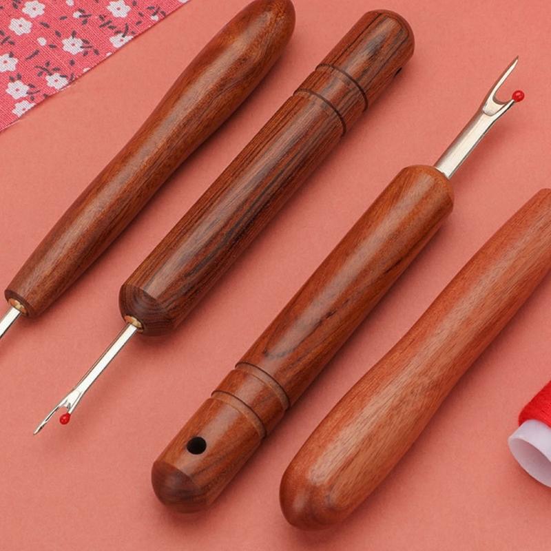 Pack of 4 Crosses Stitching Seam Ripper Featuring Wood Handle for Thread Removal and Comfortable Ergonomic Grip