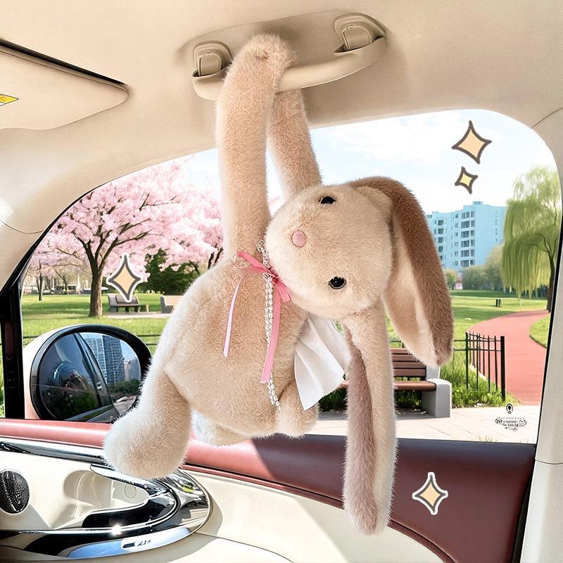 Cute Plush Creative Hanging Car Tissue Box For Women Car Interior Decoration