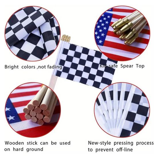 Checkered Flags On Sticks 8×5inch Black And White Racing Flag On Wood Stick Mini Hand Held Race Car Flag for Party Supplies