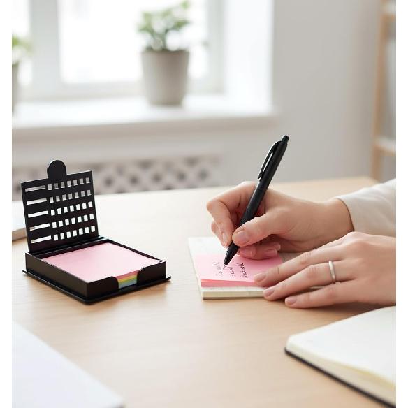 Sticky Note Holder, Reble Self-Stick Sticky Note Stencil and Holder for 3x3 Inch Notes, Suitable for Office Home (Black, 5 Templates)