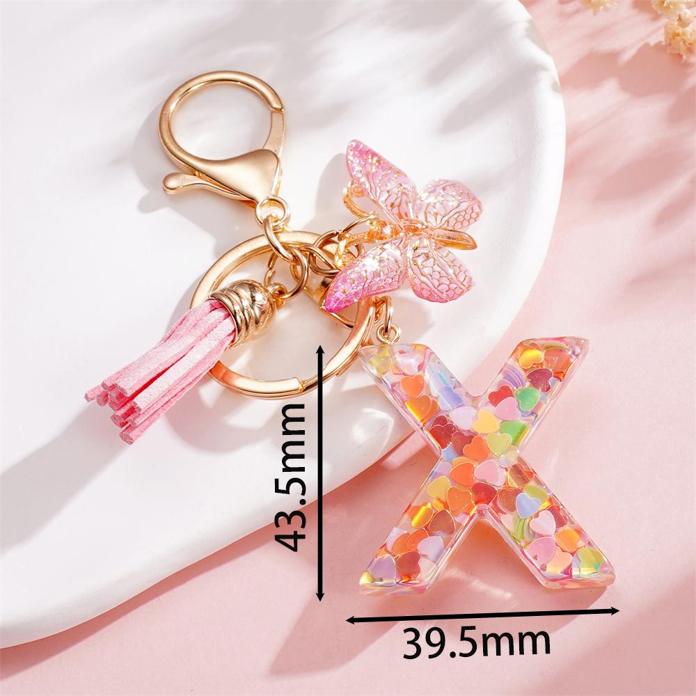 Fashion DIY A-Z Letters Keychain Metal Holder Pendent Key Chain With Butterfly Women Car Key Ring Simple Letter Key Party Gift