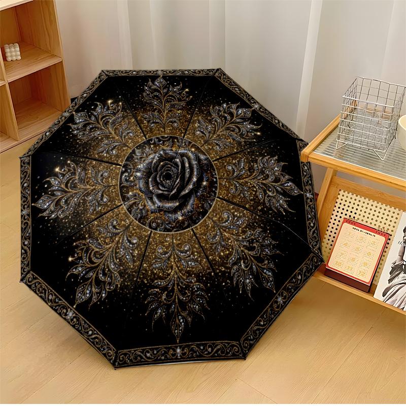

Elegant Floral Feather Decor Theme Automatic Umbrella Compact 8-Rib Design Sturdy Construction Durable Umbrella Stylish Accessory
