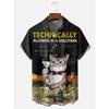 Men's Retro Short Sleeve Beach Shirt Summer Casual Ukiyoe Kitten Fishing Shark Print Hawaiian Shirts Men's Lapel Aloha Shirt