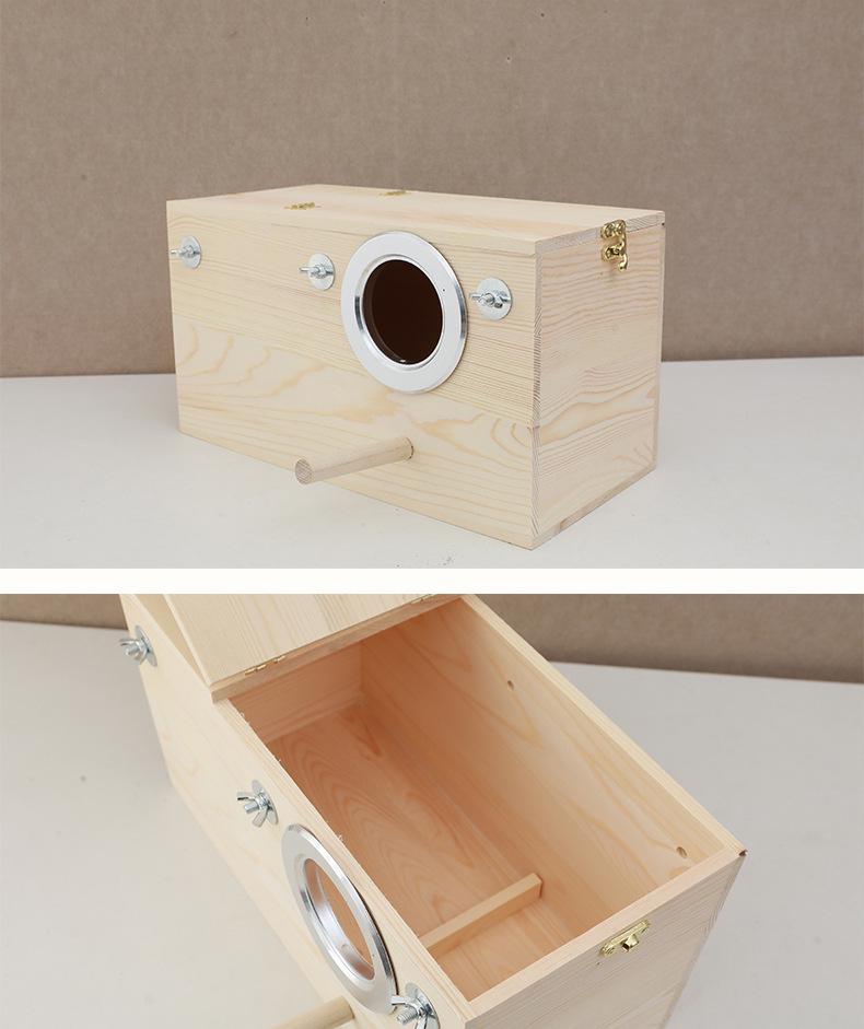 Klatka dla ptaków z drewna sosnowego w różnych rozmiarach: Drewniany budka dla papugi z otwieranym dachem