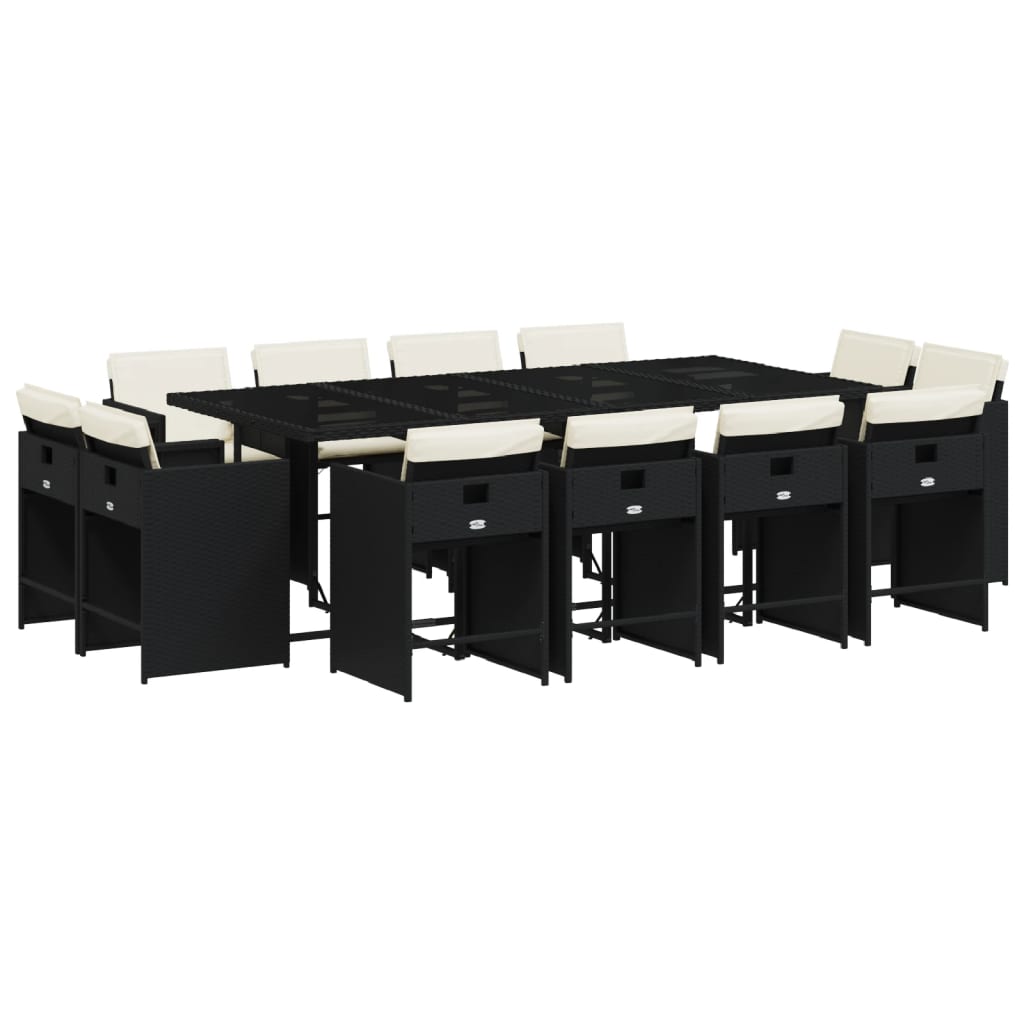vidaXL 13-tlg. Garten-Essgruppe mit Kissen Schwarz Poly Rattan
