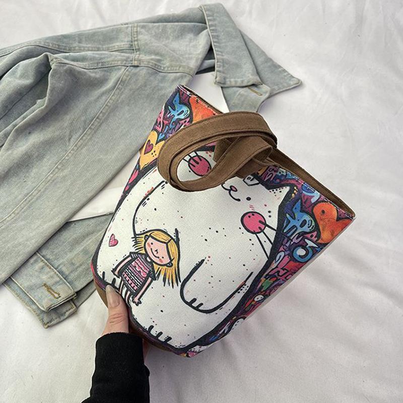 2025 Portable Bucket Bag Hand-Carrying Out Ins Canvas Bag Cute Girl Mobile Phone Female Bag