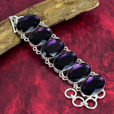 Κοσμήματα Βραχιόλι Αμέθυστου, Κοσμήματα Βραχιόλι Αμέθυστου Γνήσιος Λίθος 925 Μασίφ Ασήμι, Χειροποίητο Βραχιόλι Οβάλ Σχήματος Για Εκείνη