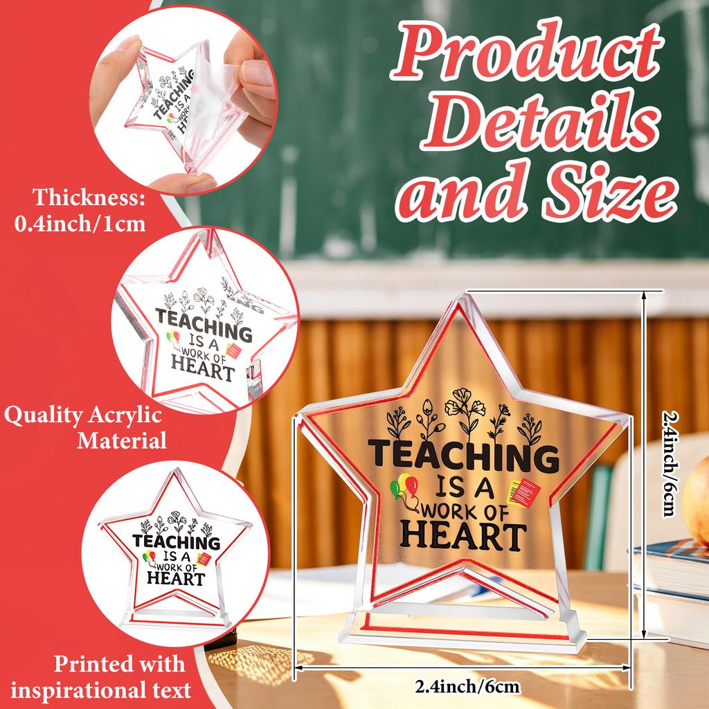 12 Pcs Acrylic Star Teacher Appreciation Gifts Thank You Prize Plaque Table Keepsake Centerpiece For Women Teaching Assistant Gr