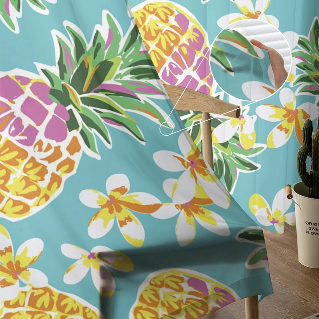 Yellow Pineapple Fruit Flower Tulle Curtains Living Room Bedroom Decoration Transparent Chiffon Voile Window Curtain Light Filtering For Polyester