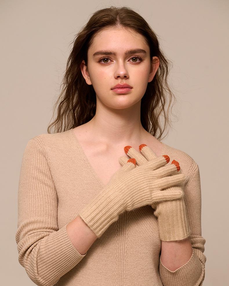 Autumn & Winter Cashmere Knit Touchscreen Cold Protection Striped Warm Gloves