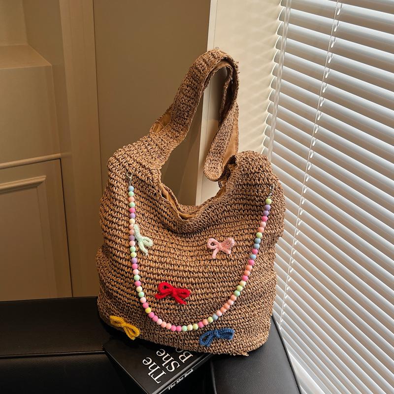 2025 summer beach bag woven bag vacation vegetable basket woven bag large capacity shoulder bag portable straw bag