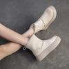 Johnature Versatile Snow Boots Plush Warm Flat Platform Short Boots Genuine Leather Women's Shoes