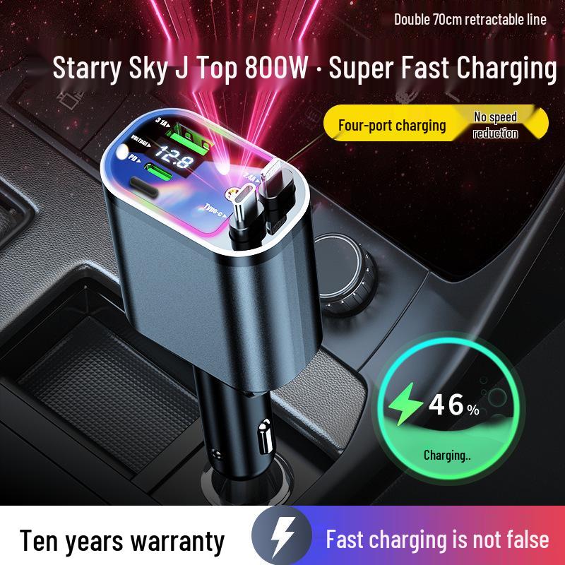 Starry Sky Projector 120W 4-in-1 Car Charger with Retractable Cable & Digital Display