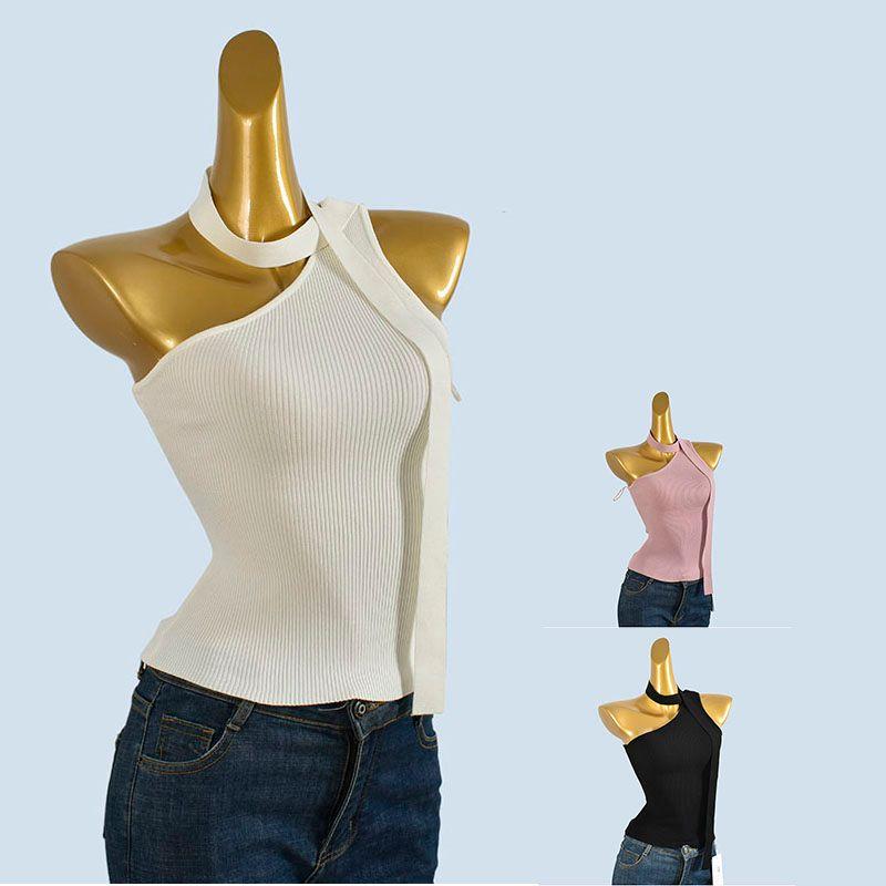Withdraw from Cupboard Strapless Sloping Shoulder Camisole Women's Summer Stylish Ribbon Sexy Halterneck Beauty Back Slim Fit Sleeveless Top