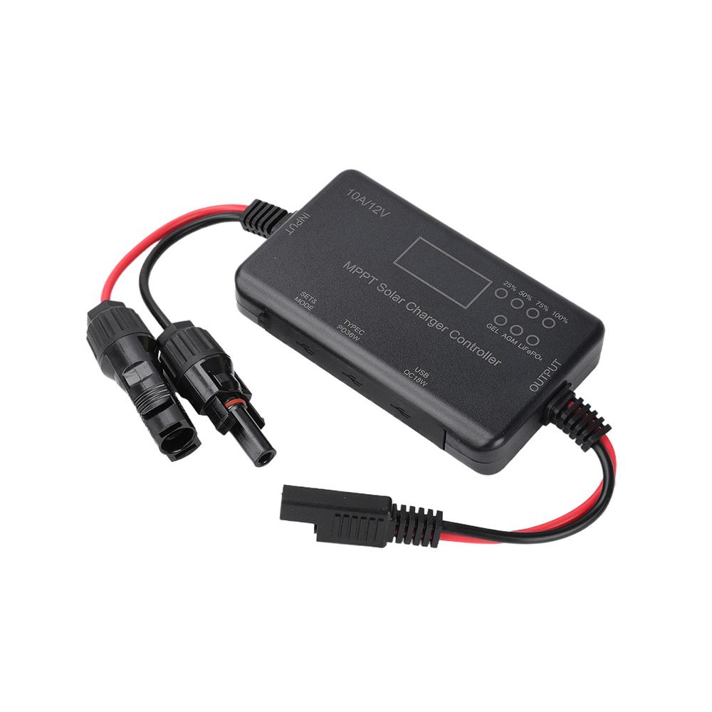

MPPT 12V 10A Solar Charge Controller Fit 12.8V LiFePO4 Lead Acid Gel Battery with QC18W USB PD20W Type-C Overcharge Overcurrent