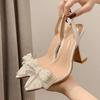 Luxury Designer White Pearl Bowknot Women Pumps Sexy Pointed Toe High Heels Wedding Prom Shoe PVC Transparent Heeled Sandals