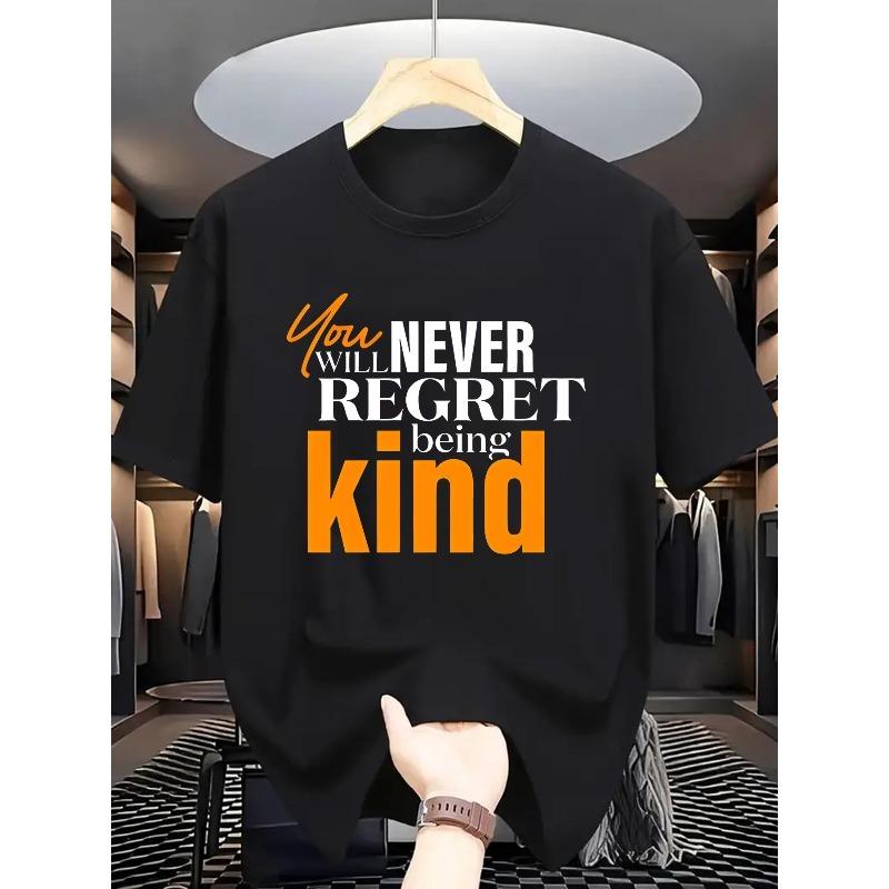 

European sizes Men S Summer Casual Crew Neck T-Shirt, Regular Fit with Slight Stretch, Short Sleeve with Inspirational Quote Print 4XL чорний