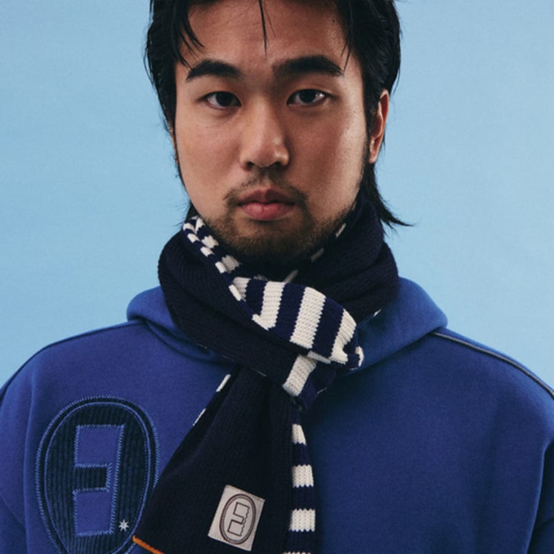 Karactor Striped Knit Muffler / Navy Ivory