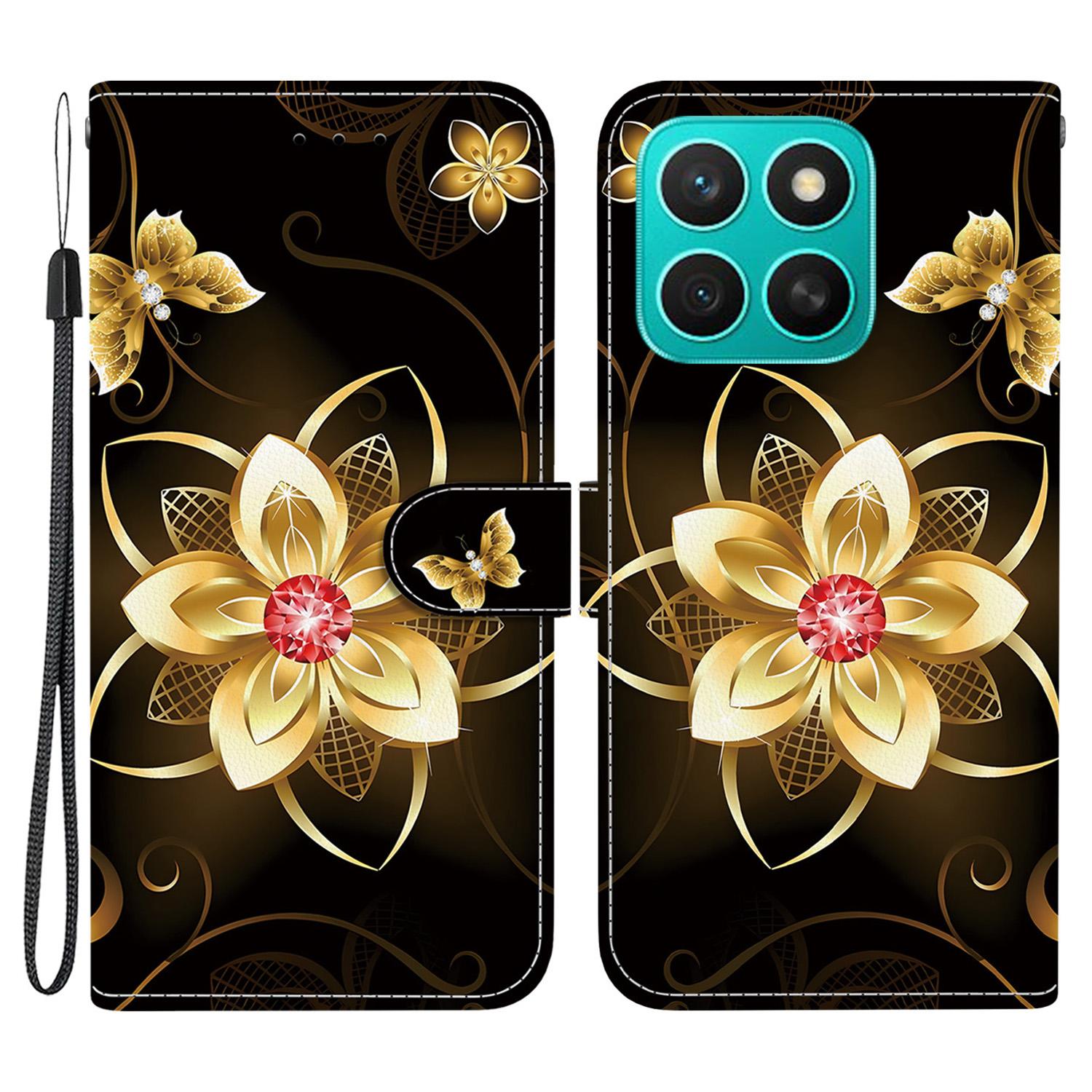 Для Honor X8c 4G Чехол с принтом, противоударный кожаный откидной чехол-кошелек для телефона со шнурком F