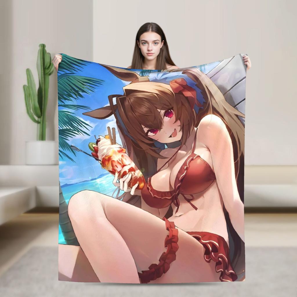 Umamusume Pretty Derby Haru Urara Warm Soft Blanket Airplane Travel Plush Throw Blanket Bedroom Flannel Bedspread Sofa Bed Cover