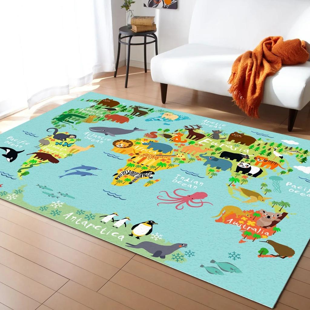 Jungle Cartoon Animal Carpet Giraffe Lion Carpet Living Room Decoration Large Rug Bedroom Child Crawling Mat Bathroom Bath Mat