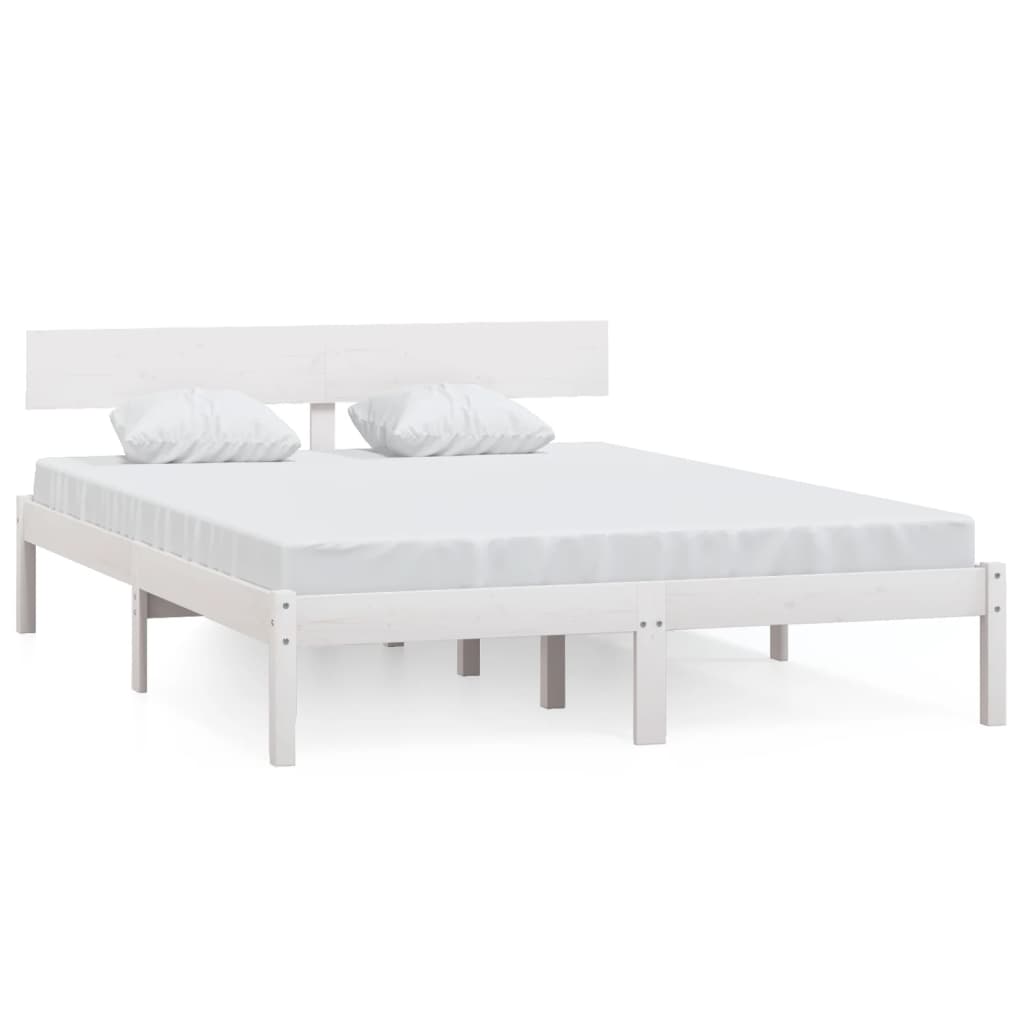 Vidaxl Rama Łóżka, Biała, Lite Drewno Sosnowe, 135X190 Cm, Podwójna