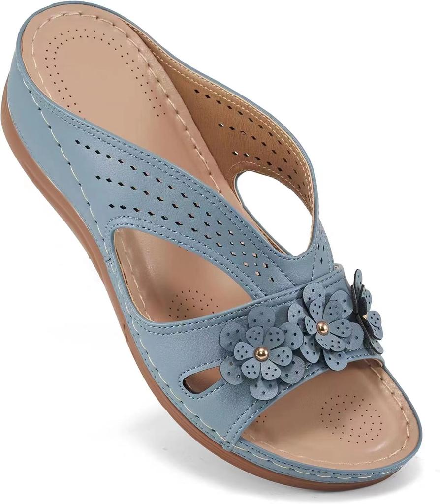 fashion 2024 New Open Toe Women's Wedge Sandals  Summer Fashion Leopard Print Breathable Comfortable Sandals Woman Buckle Female Footwea