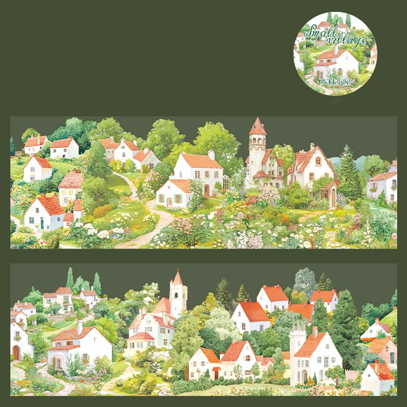 1 Roll/bag Landscape Tape PET Small Village Series House Landscape Hand Account Base Material DIY Decoration Card Gift Sticker