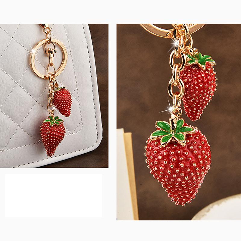 Fashionable Strawberry Pendant Keychain For Women Girls Cute Trendy Charm Keyring Car Key Ring Backpack Decoration Gifts