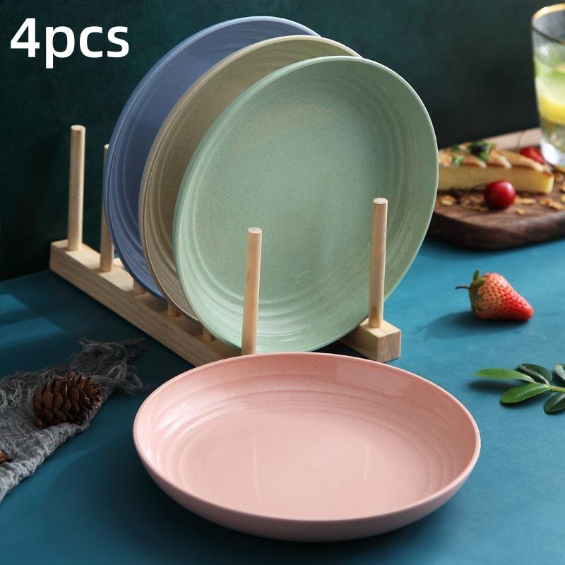 Wheat Straw Plate Fruit Plate Plastic Spitting Bone Plate Easy Cleaning Microwave Solid Color Tableware