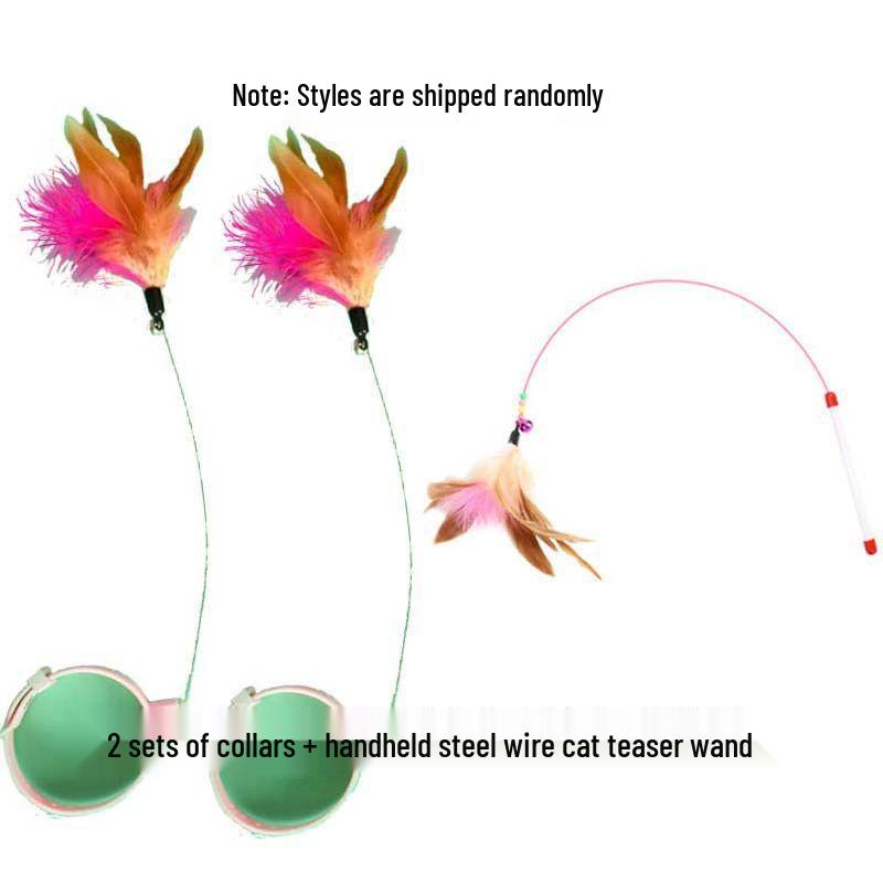 Interactive Feather Cat Teaser with Bell & Collar